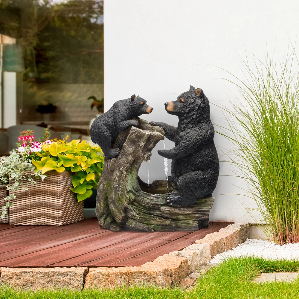 

Alpine Corporation 26" Tall Outdoor Bear and Cub with Tree Fountain Yard Statue Decoration