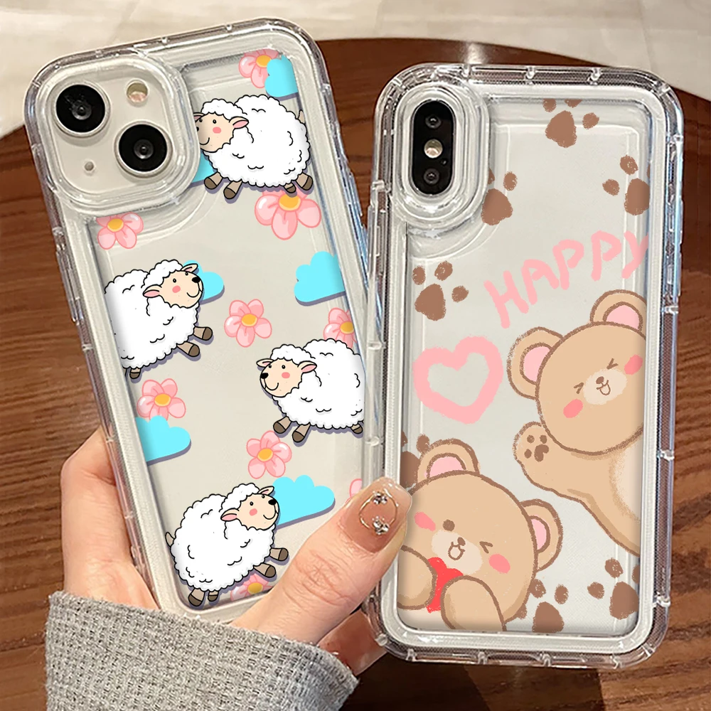 

Cute Sheep Phone Case for iPhone 11 14 13 12 ProMax mini Plus Transparent Shockproof Cover for iPhone XR XS Max 7 8 SE 2022