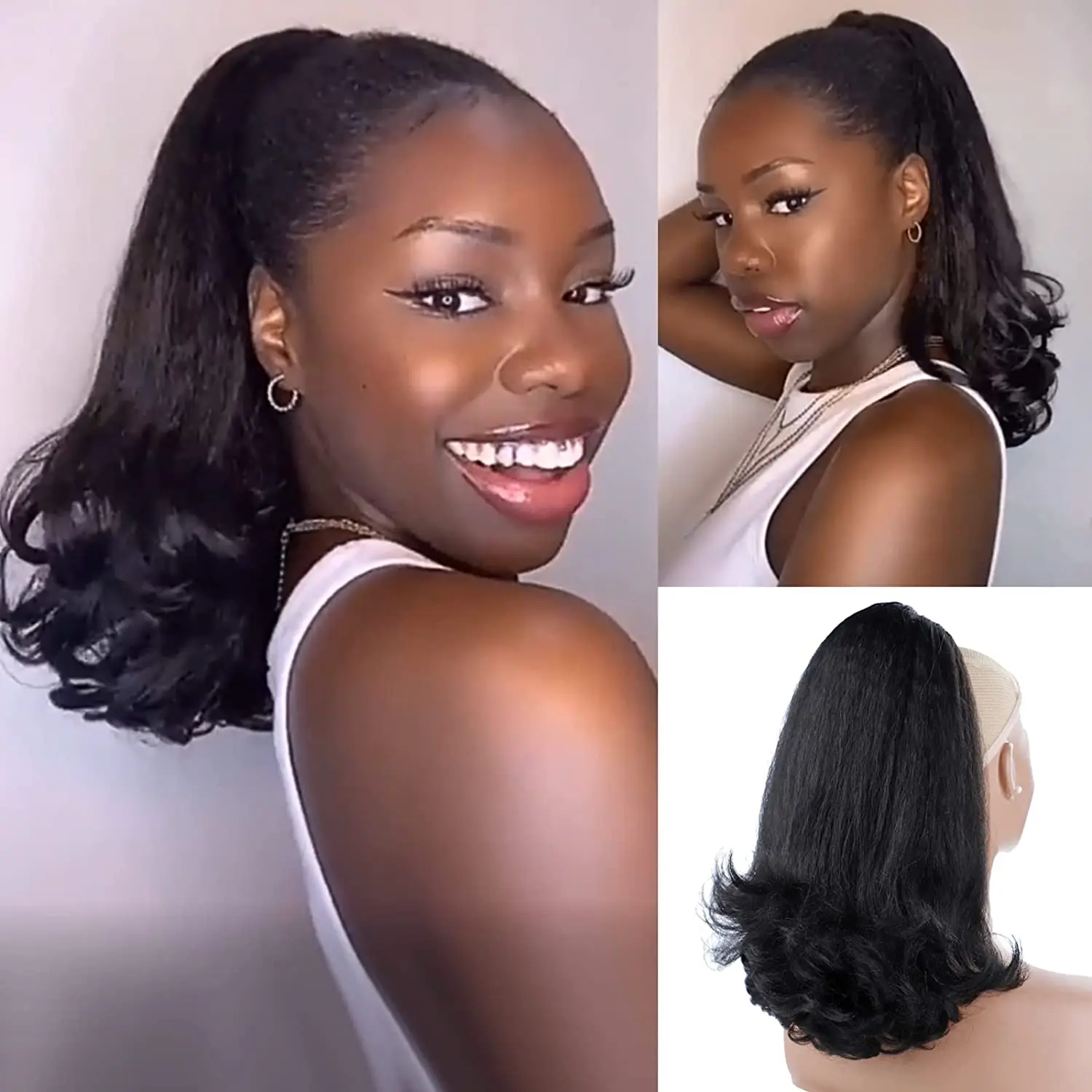 16inch Yaki Drawstring Ponytail Straight Pony tail Hair Exta