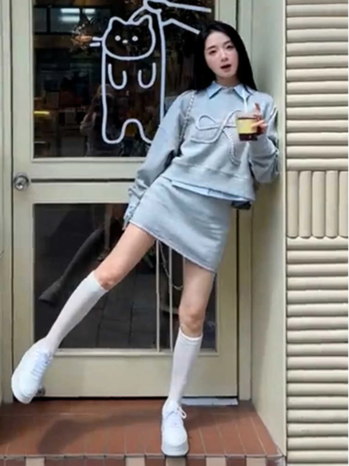 Preppy Miu Li Gas Wear 2024 New Korean Series Early Autumn Winter clothes Small Man Full Body Dress Set