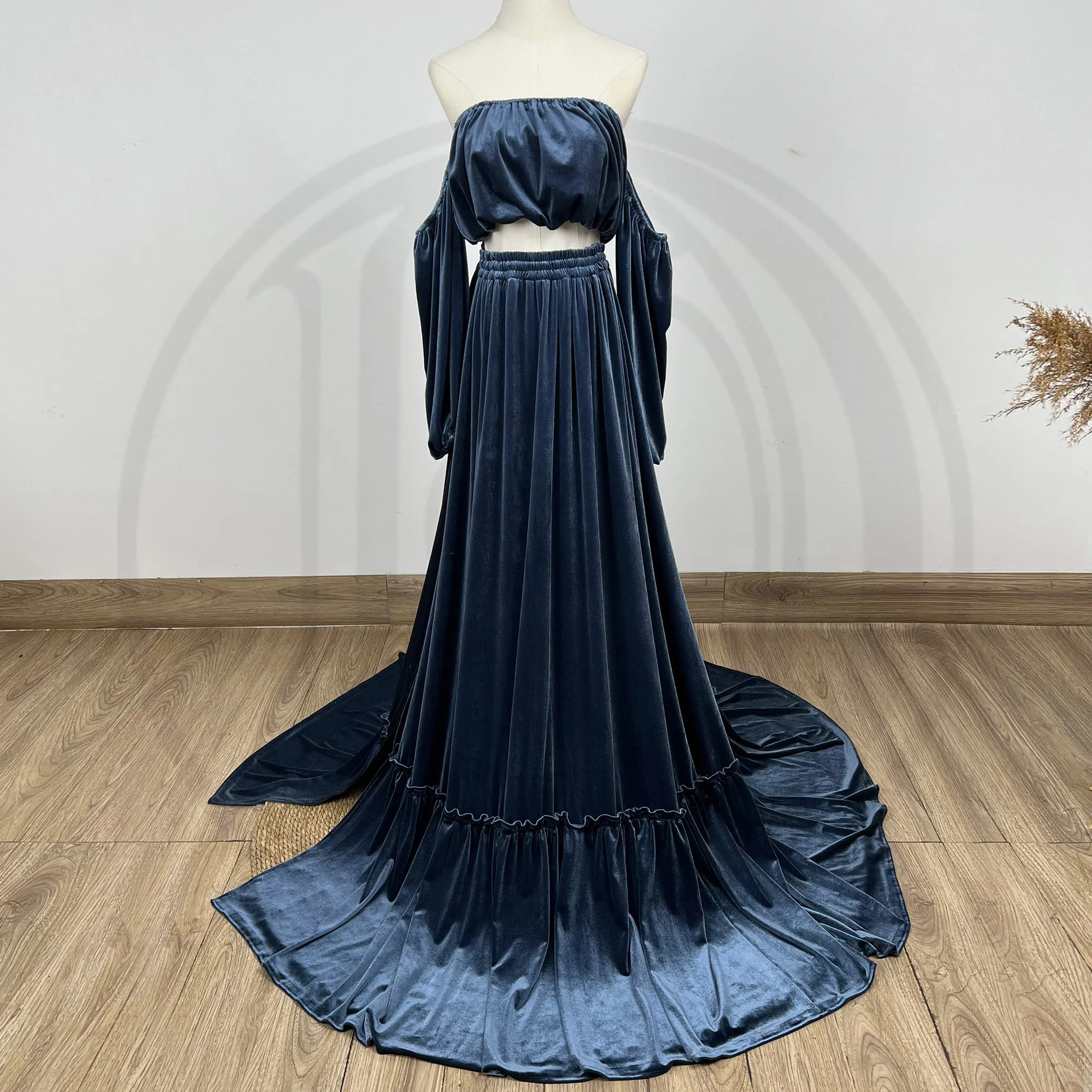 Don&Judy A Suit Maternity Non-maternity Velvet Dress Pregnancy Photoshooting Robe Shoulderless Photography  Christmas Costume enlarge