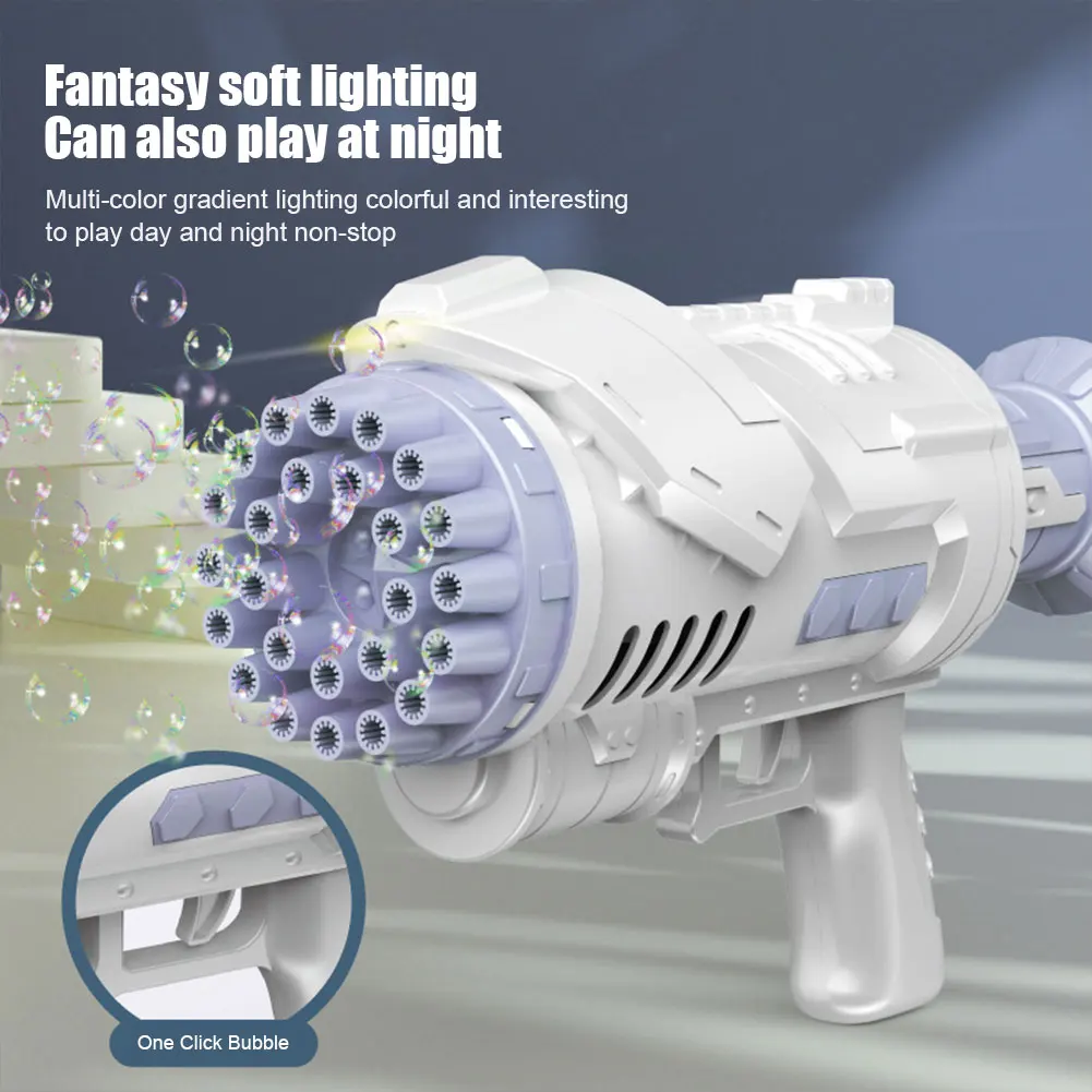 

Handheld Bubble Bazooka Toy 25 Holes Electric Dense Soap Bubbles Machine with Non-slip Handle One Click for Summer Kids Game