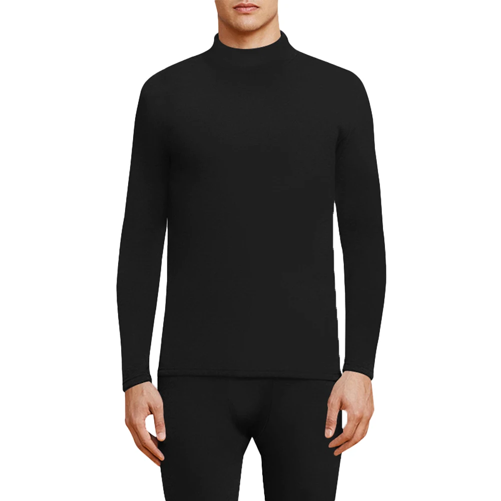 

2pcs Fashion Men's Winter Thermal Fleece Long Johns Tops Bottoms Set Solid Color Thermal Underwear Pajamas Set