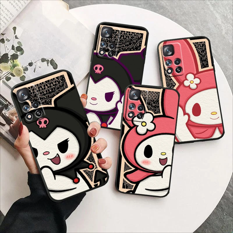 

Kuromi Melody Cartoon For Redmi Note 12 Pro Plus 11 11T 10 9 8 Pro Lite Pro Max 5G 4G Silicone Soft Black Phone Case