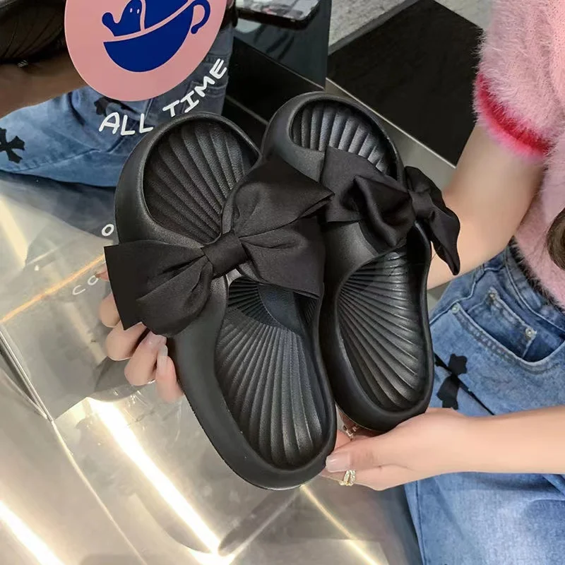 

Шлепанцы женские с бантом-бабочкой, сланцы для дома и улицы, Нескользящие, летние сандалии для отдыха, тапочки с открытым носком