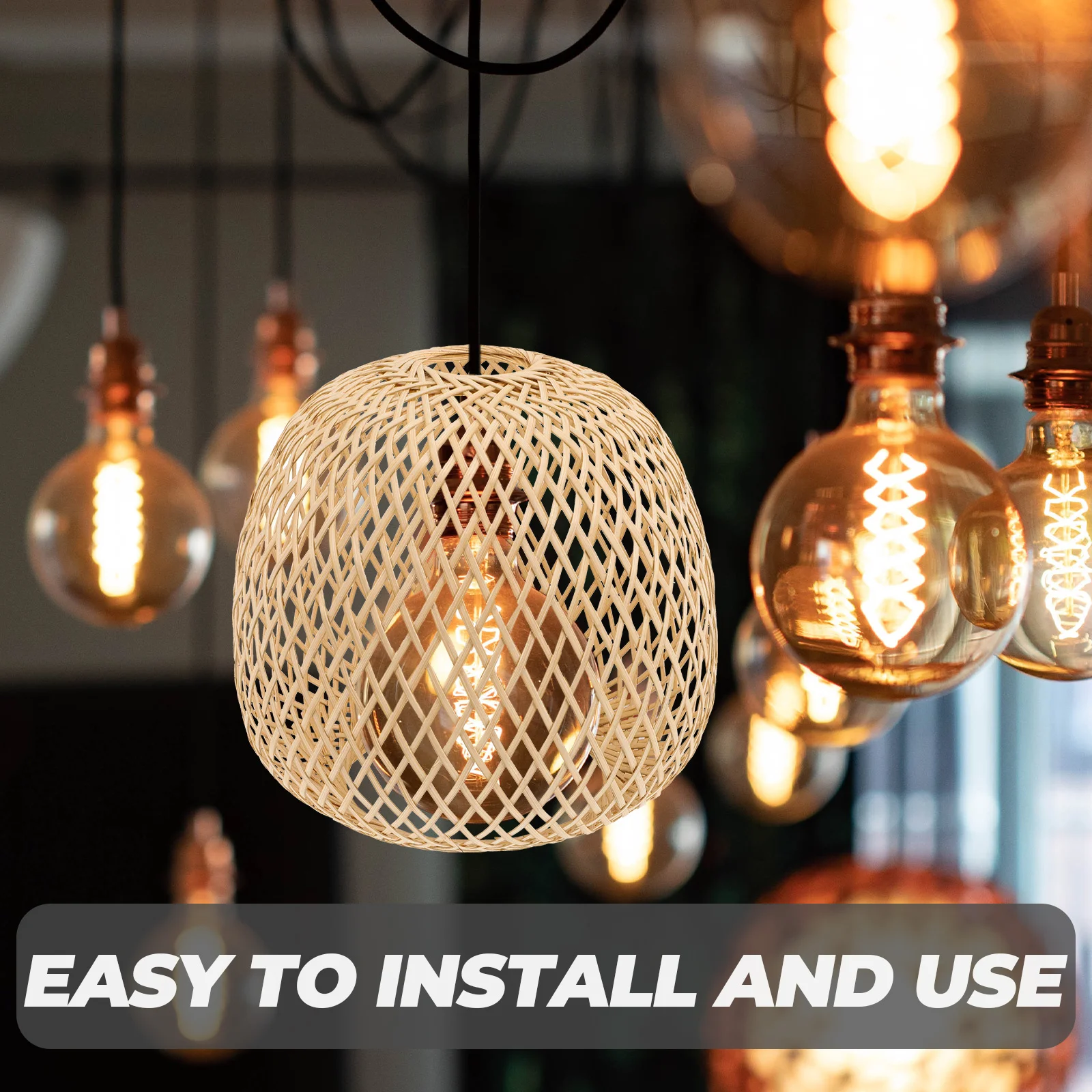 

Shade Lamp Light Rattan Pendant Chandelier Cover Wickerceiling Lampshade Guard Shades Woven Basket Fixture Home Covers Hanging