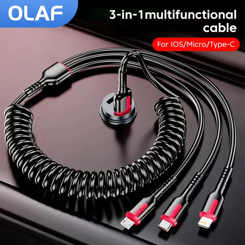 

Olaf 3 in 1 Fast Charging USB Type C Cable 100W For iPhone Xiaomi Huawei Realme Micro USB Lightning Multiple Port Charging Cord