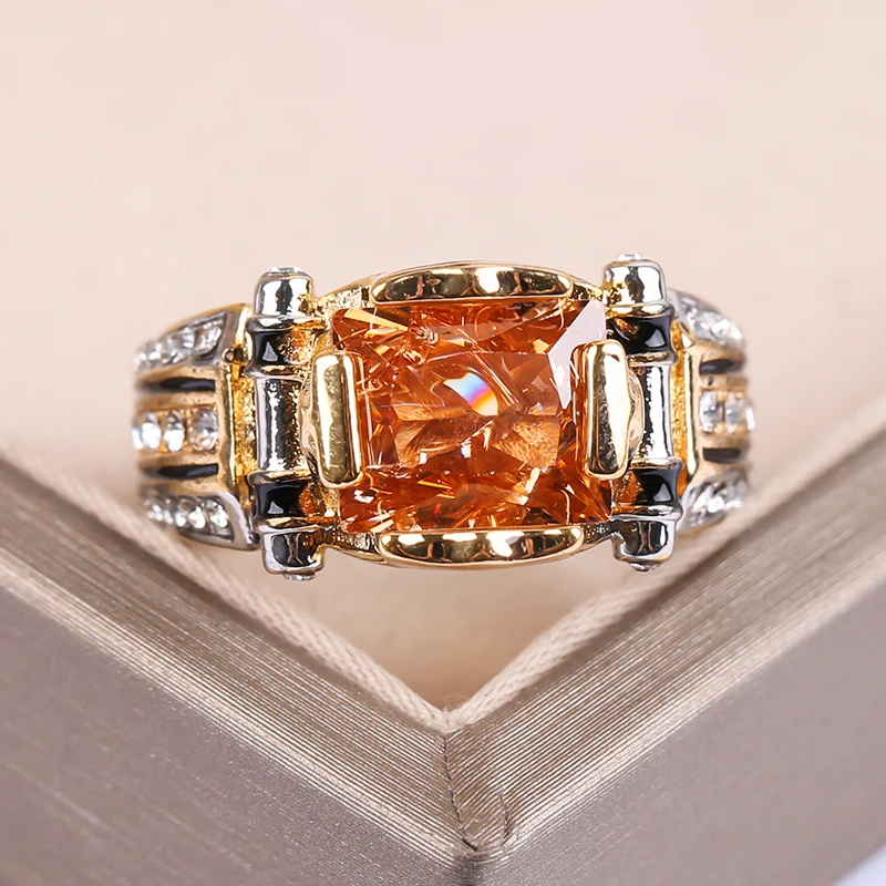 Роскошное классическое модное золотое с черным камнем мужское кольцо в стиле