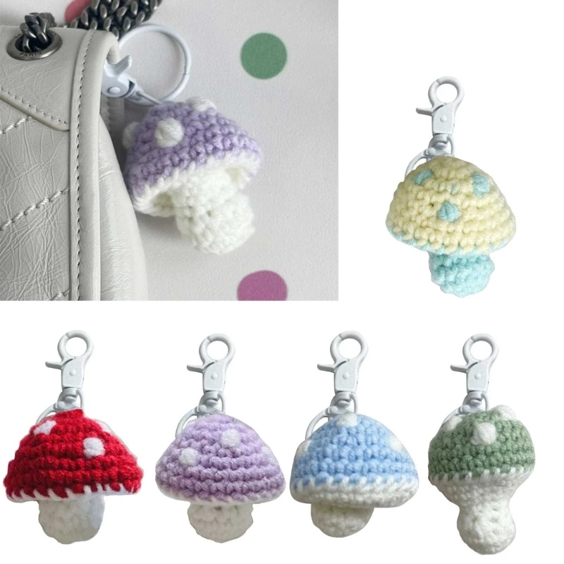 

Cute Mushroom Charm Keychains Cartoon Mini Hand Knitted Car Keyring Lovely Backpack Handbag Pendant Couple Keyholder