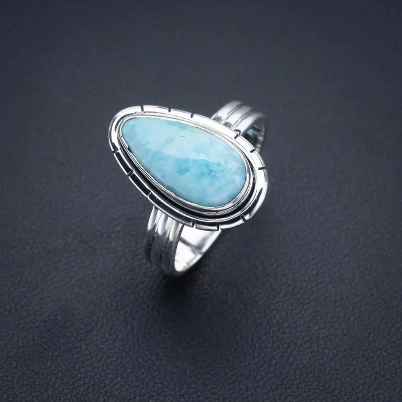 

StarGems Natural Larimar Handmade 925 Sterling Silver Ring 9 F0220