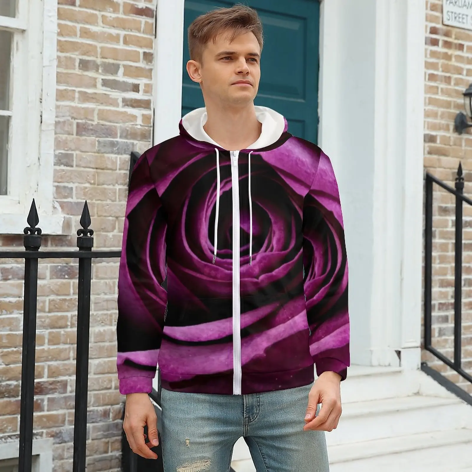 

Flower Print Loose Hoodies Men Purple Rose Streetwear Hoodie Autumn Long-Sleeve Hip Hop Pattern Hooded Sweatshirts 4XL 5XL 6XL