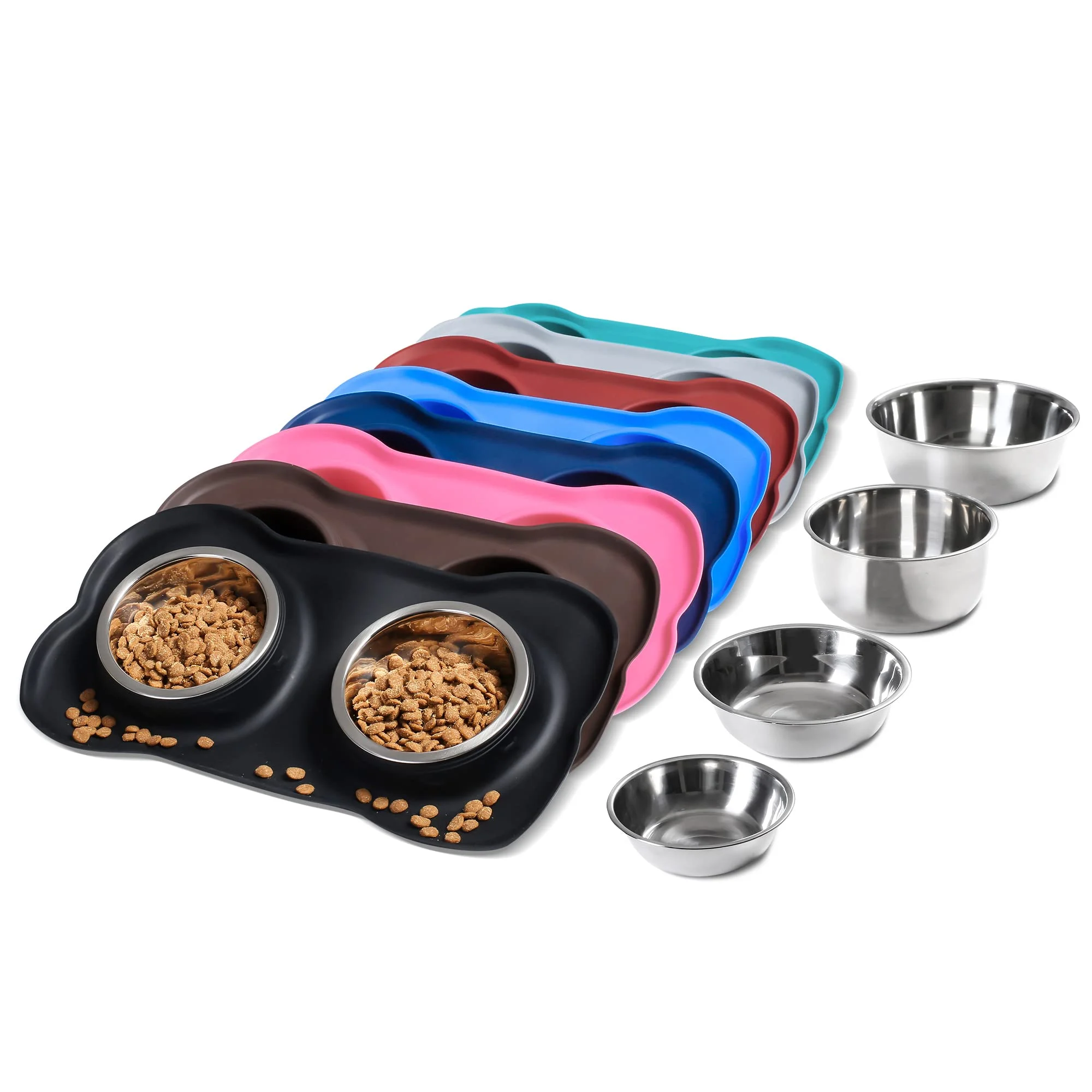 Pet Dog Bowls 2 Stainless Steel Dog Bowl with No Spill Non-Skid Silicone Mat Pet Food Scoop Water and Food Feeder Bowls