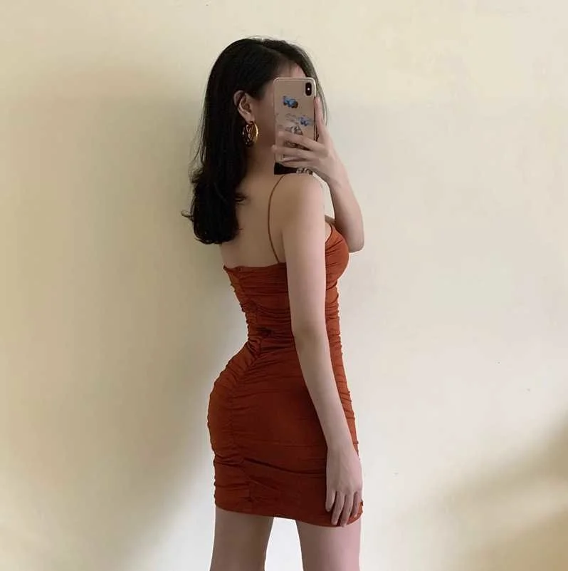 Tank Kawaii Vest Slim Dress Women's Summer Brown Elegant Fold Pleated  Korean Women Sexy Boho Party Dresses Tops O8DY - купить по выгодной цене |  AliExpress