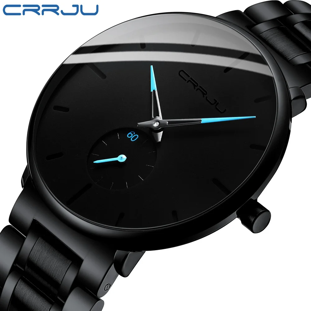 

Mens Watches CRRJU Stainless Steel Men's Wrist Watch Casual Luxury Waterproof Sport Watch for Men Quartz Watch Relogio Masculino