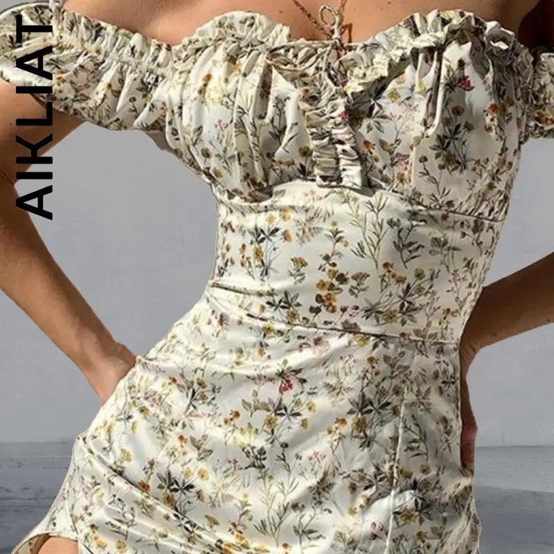 

Aikliat New Women Dress Sexy Lace Up Side Split Chic Mid-Calf Aesthetic Dress Stylish Robe Elegant All-Match Female Vestidos