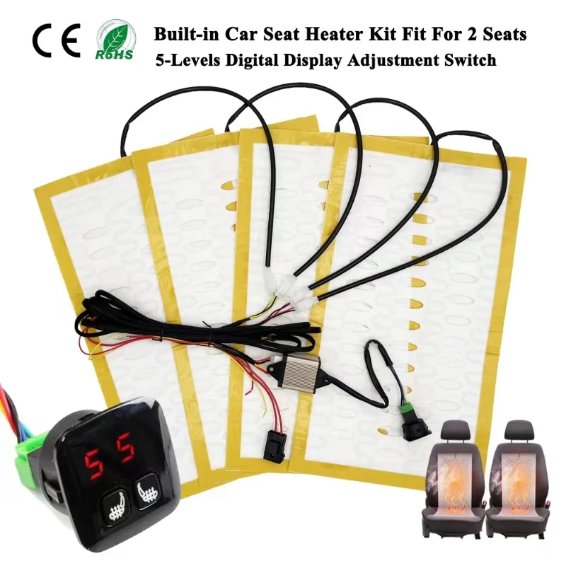 

NEW DC 12V Built-in Car Seat Heater Kit Fit 2 Seats Universal Alloy Wire Fast Heating Pads Digital Display Switch For Auto Seats