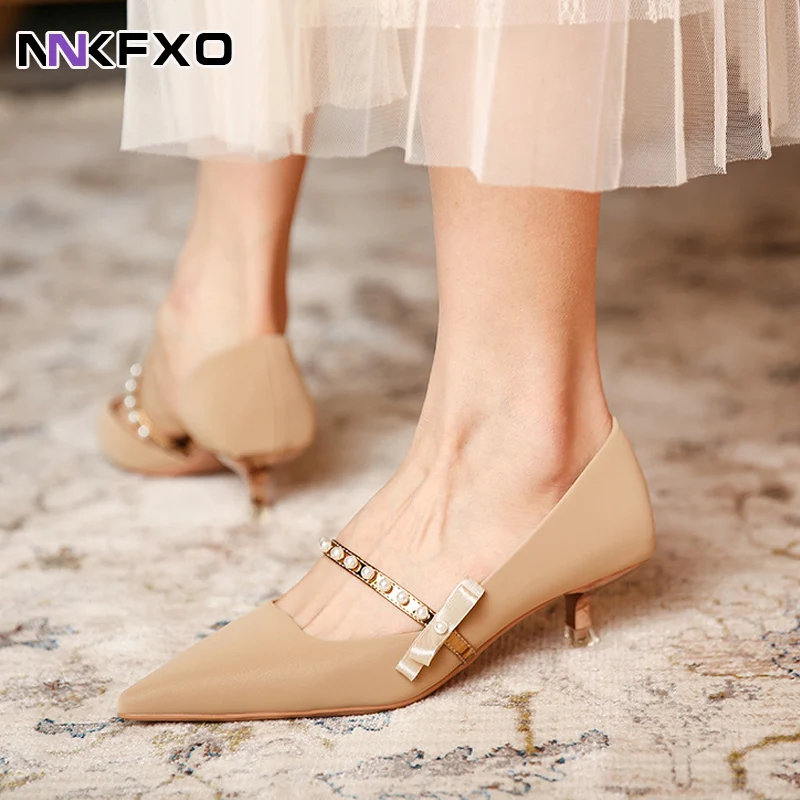 

Pearl Bag-toe sandals women's autumn 2022 new pointy hollow single shoe high heels thin heel vc4061