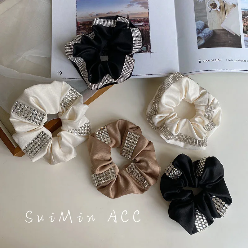 

Korean Rhinestones Large Intestine Hair Ties Scrunchies Girls Elastic Hair Bands Solid Hair Ring Women's Fashion Hair Accessorie
