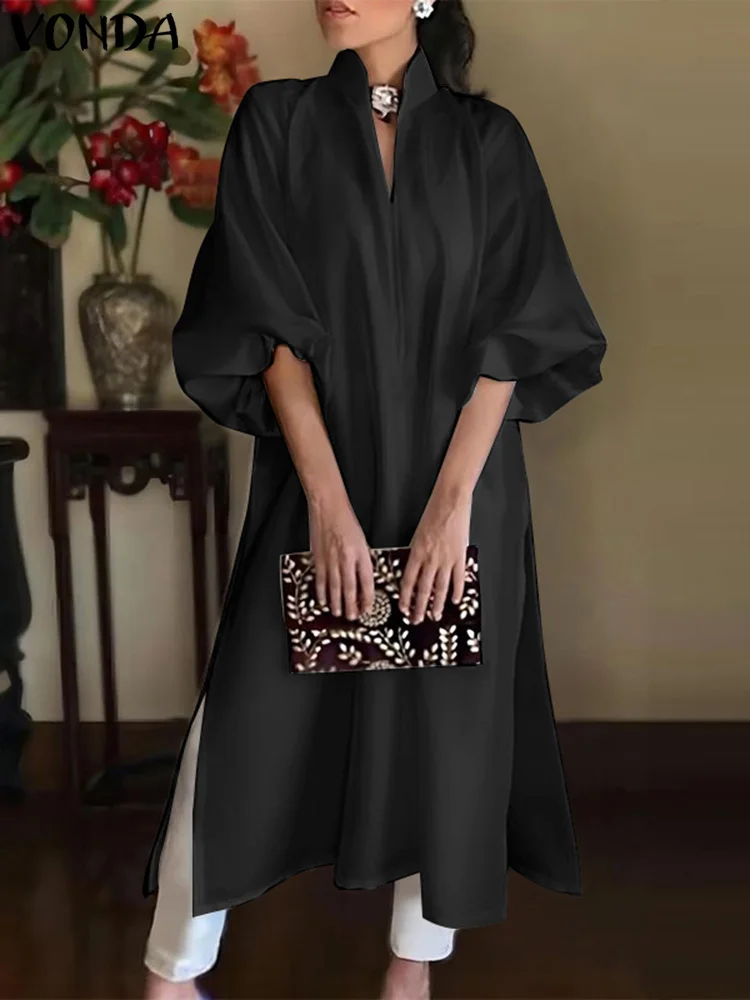 VONDA женское элегантное платье 2024 весеннее офисное повседневное однотонное