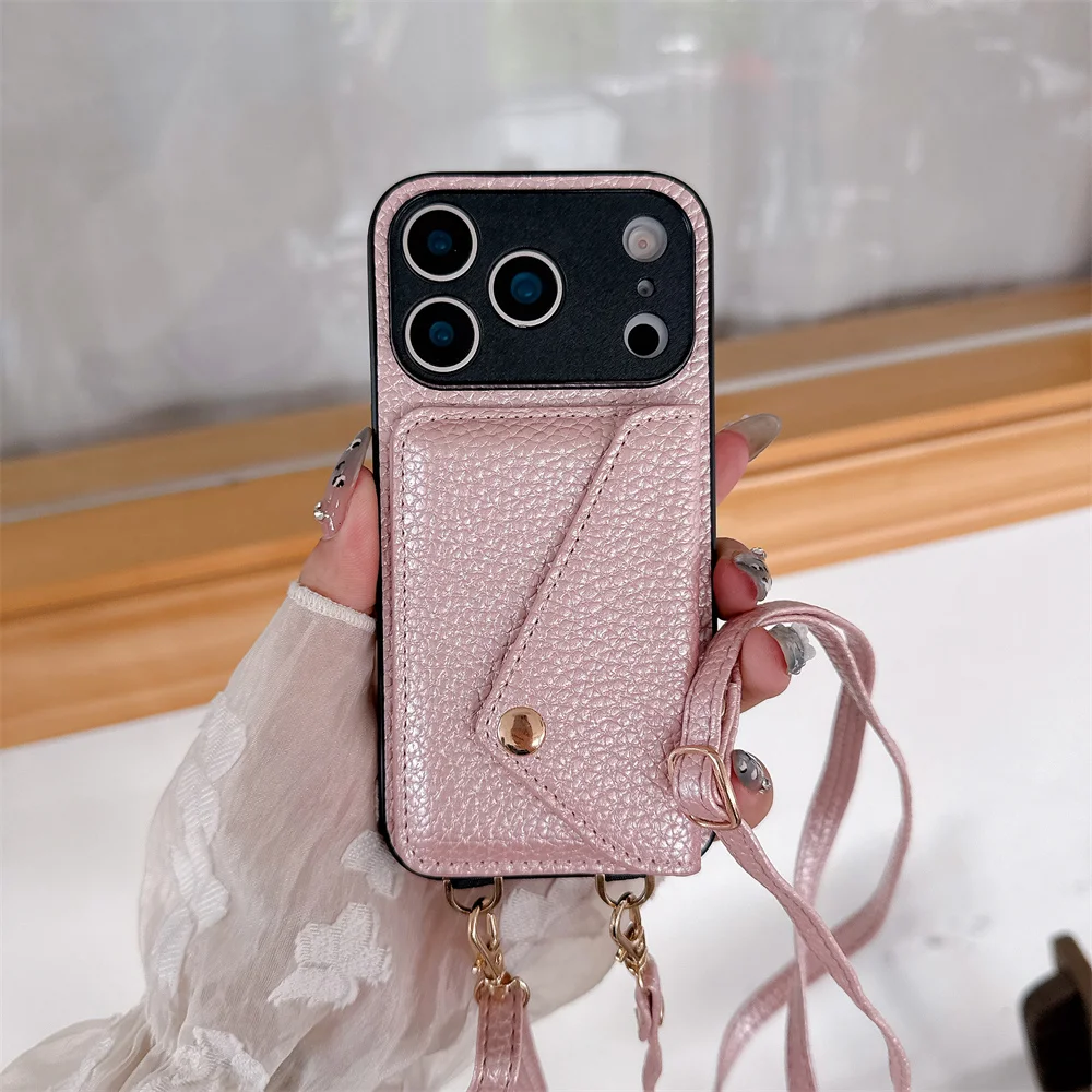 Фото Чехол-кошелек через плечо для iPhone 17 Air 16E 15 14 13 12 11 Pro Max XR XS 8 7 Plus с ремешком-шнурком, кожаный чехол-накладка №2