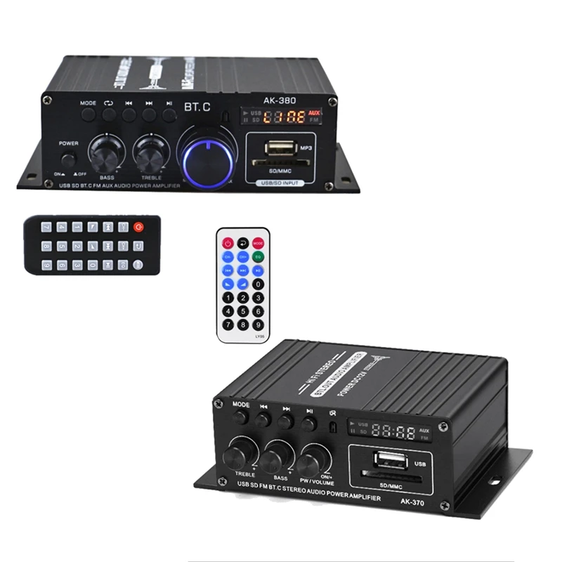

2 Channel Bluetooth HiFi Power Amplifier Home Car Audio Class D Remote Control FM Radio AUX USB/SD