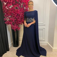 dark blue a line mother of the bride dresses floor length scoop jersey womens evening dress with beading wedding party dress