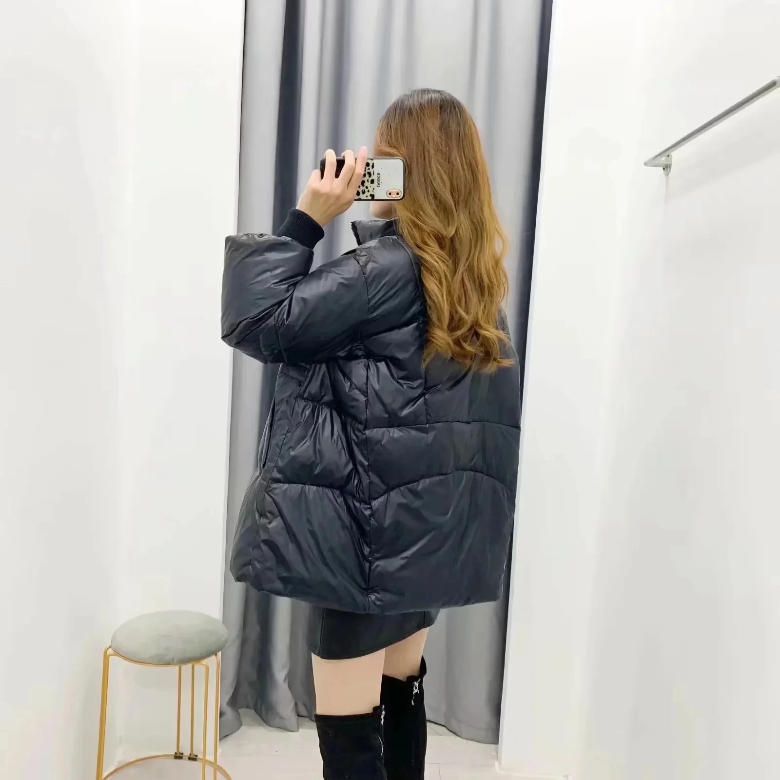 Autumn Winter Women's Three-color Three-way Fabric Mid-collar Long-sleeved Zipper Pocket Design Cotton Coat Keep Warm Windproof