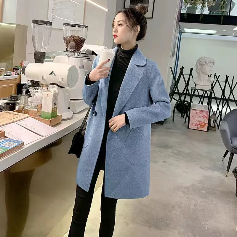 

Cotton Thickened Autumn Winter Korean Version of The Long Loose Thin Woollen Coat Small Woollen Coat Female Trend