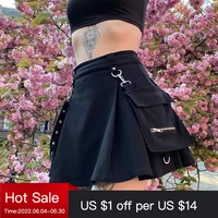 harajuku punk gothic black high waist black skirts women sexy bandage patchwork mini skirt female streetwear summer chie