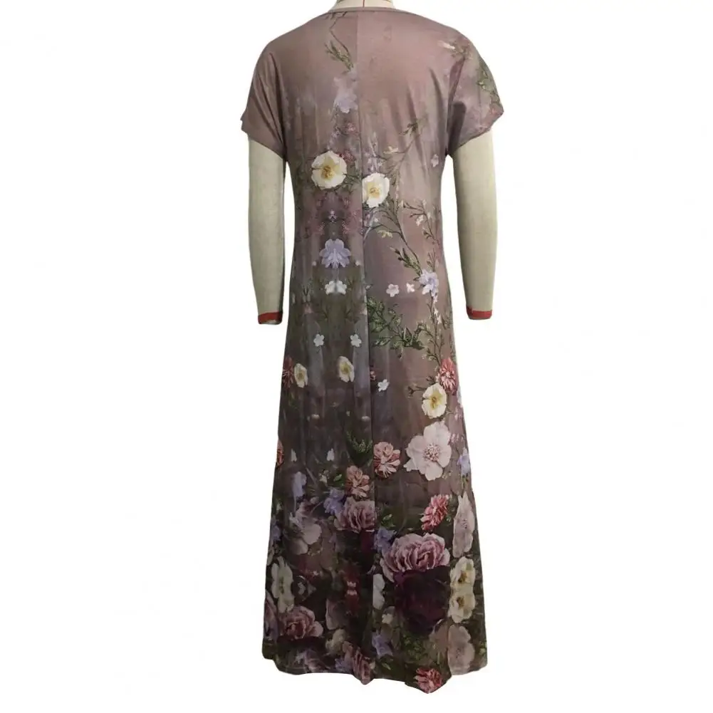 

Party Dress V-Neck Short Sleeve Large Hem Elegant Dress Summer Floral Print Sweet Flower Pattern A-Line Maxi Dress Sundress