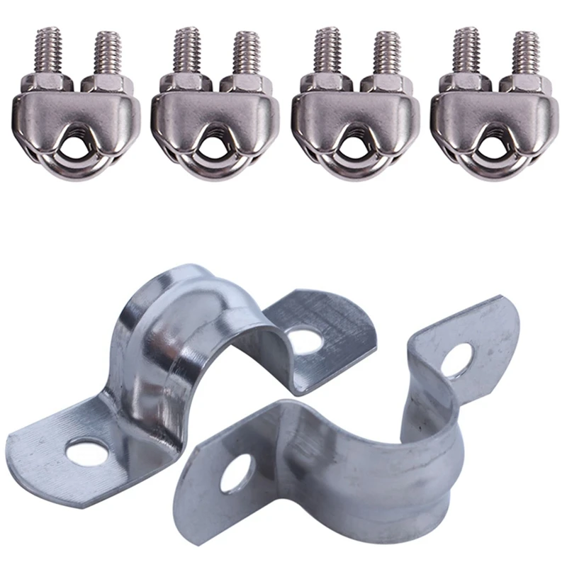 

4Pcs Stainless Steel Cable Clip Saddle Clamp & 20Pcs Stainless Steel 2-Hole Rigid Pipe Straps Clamp For 12Mm Dia Tube