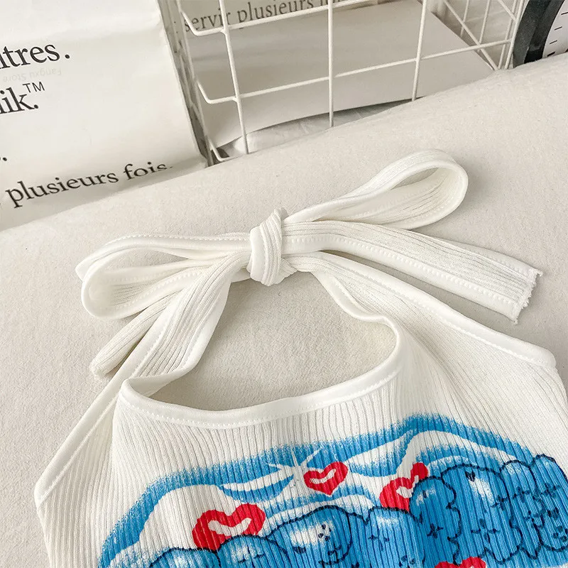 Женские милые топы с принтом на бретельках Милые Пляжные бандажные Топы в форме