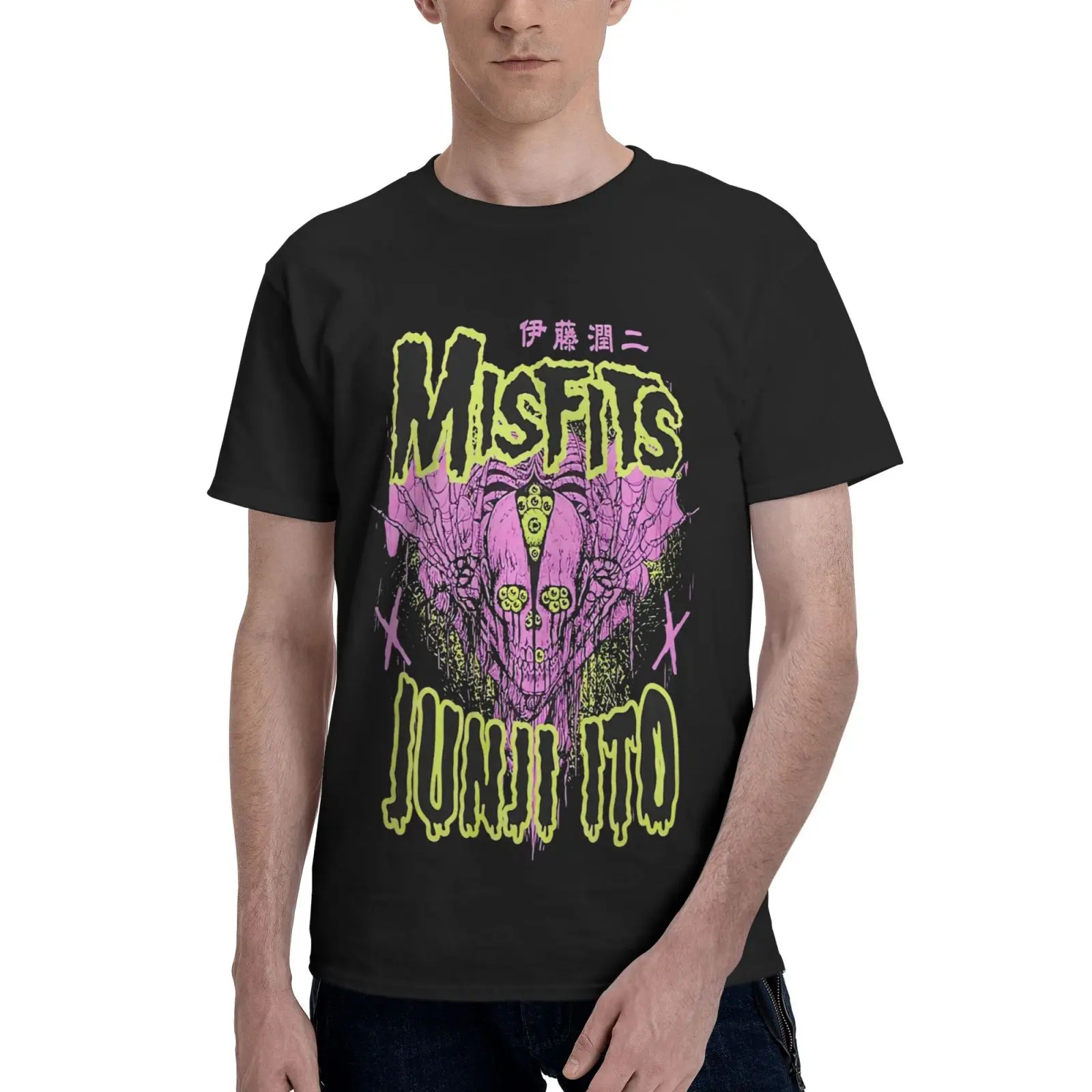 

Футболка Misfits X Junji Ito мужская оверсайз с рукавами-черепами, рубашка с графическим принтом, винтажная одежда, гранж