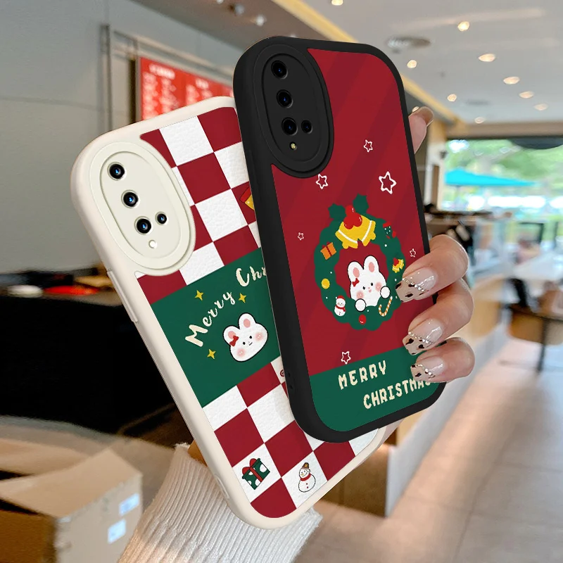 

Christmas Bunny Lambskin Leather Phone Case for Honor 20 20S Huawei Nova 5T Shockproof Soft Back Cover Cute