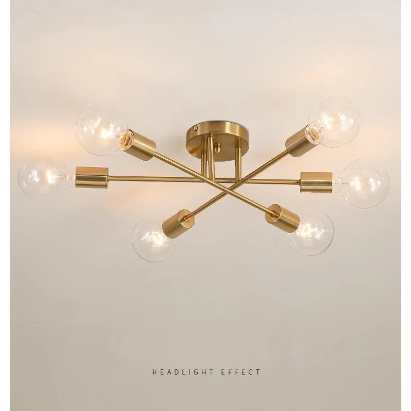 

Modern Ceiling Lights Fixture Nordic Semi Flush Mount Lamps Brushed Antique Gold Lighting 6-Light Home Decor