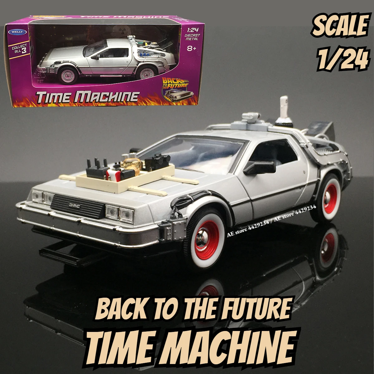 

WELLY 1:24 Time Machine Delorean DMC-12 Car Model Repilca Back to the Future 3 Movie Metal Diecast Kid Toy Miniature for Boy