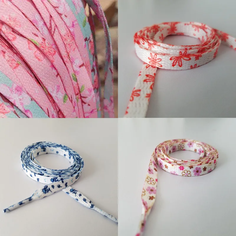 Original Multi-style Cherry Tie Dye Printin Blossom Pink Shoelace Female Flower Sneaker Woman Lace Of Lace White Female Shoelace