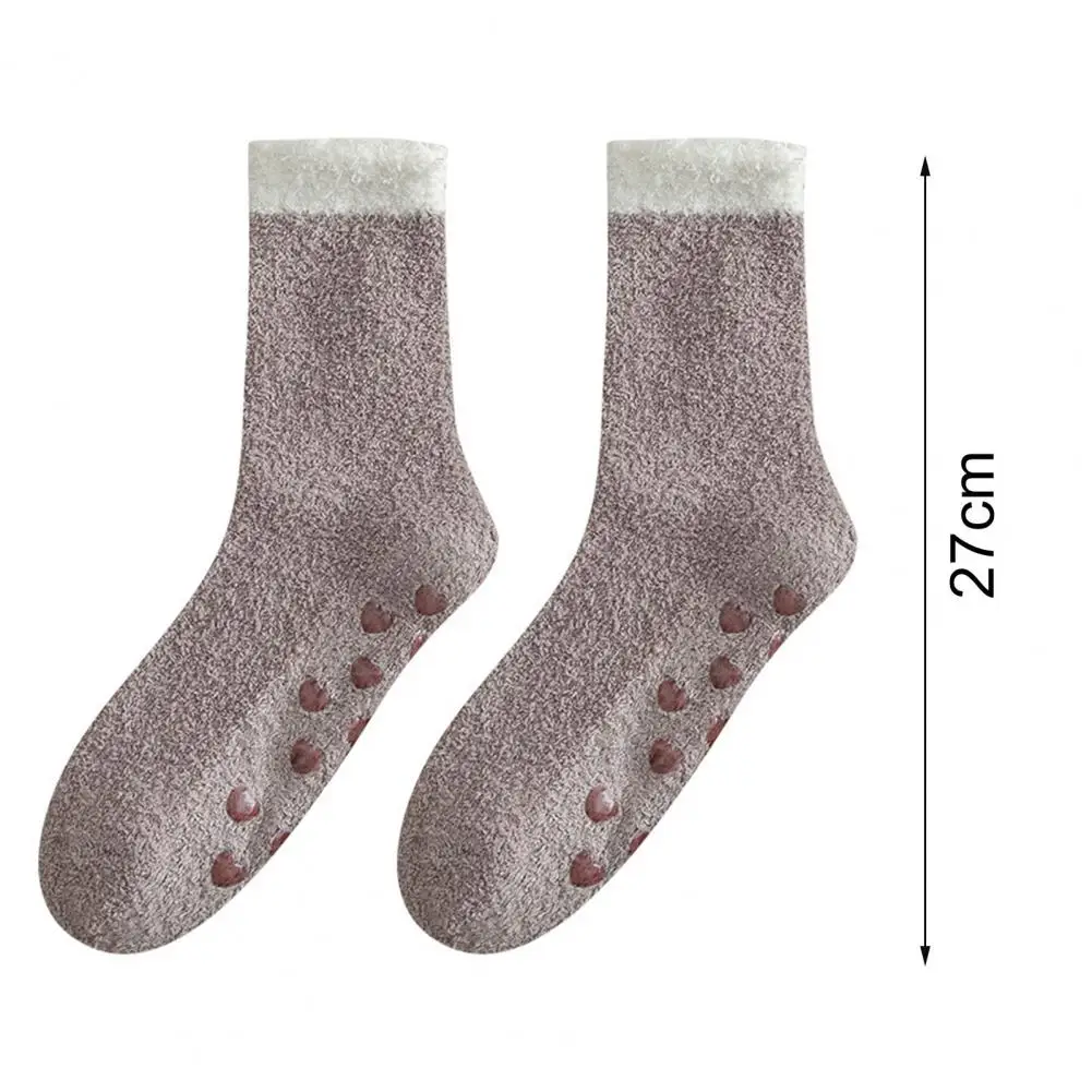

1 Pair Trendy Sleep Socks Stretchy Floor Socks High Elastic Winter Patchwork Color Fluffy Coral Fleece Socks Warm