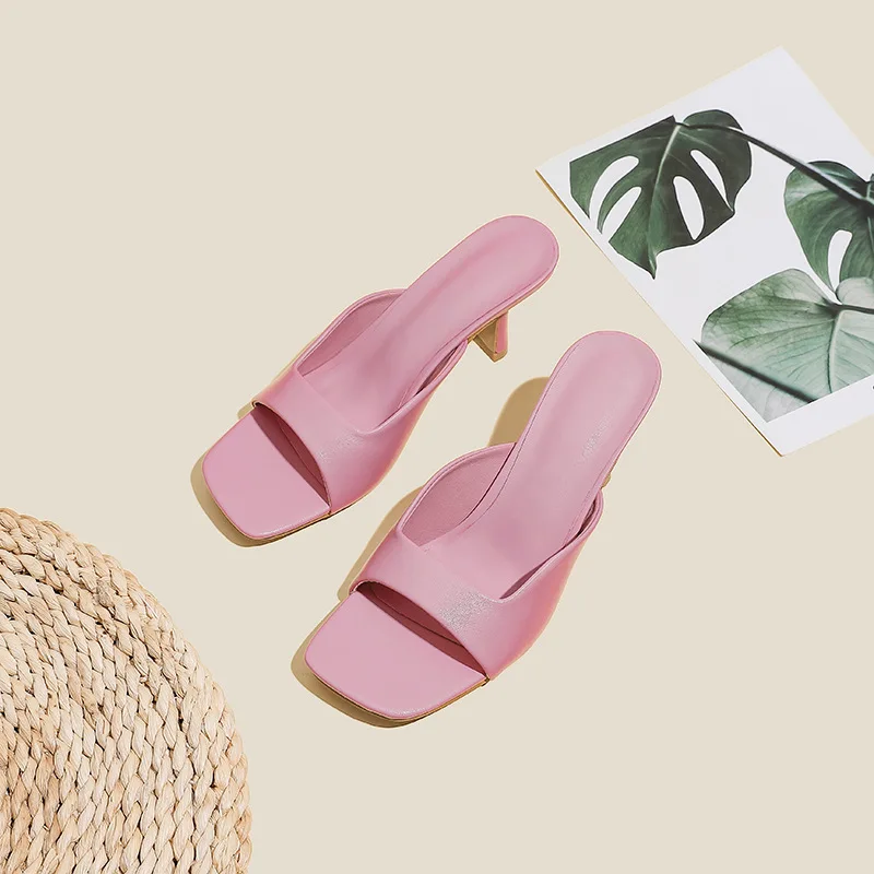 

BIKINIKEY Square Head Thin Heel Sandals Women Wear Fashionable White High Heels In Summer Large