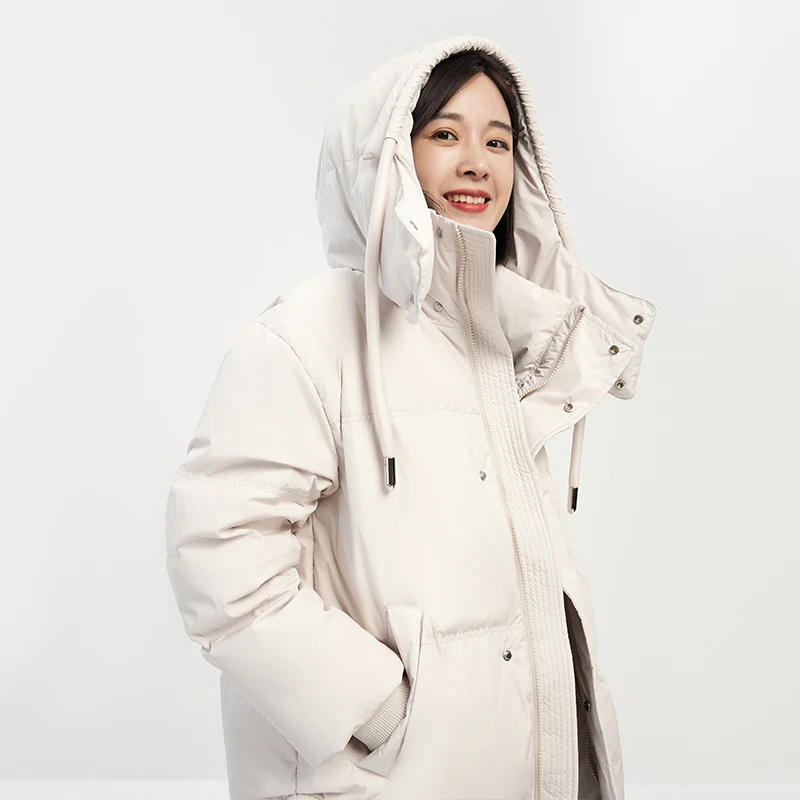 Winter Winter Coat Women  90% White Duck Down Casual Winter Hood High Waist  Zipper  Spliced  Puffer Jackets for Women