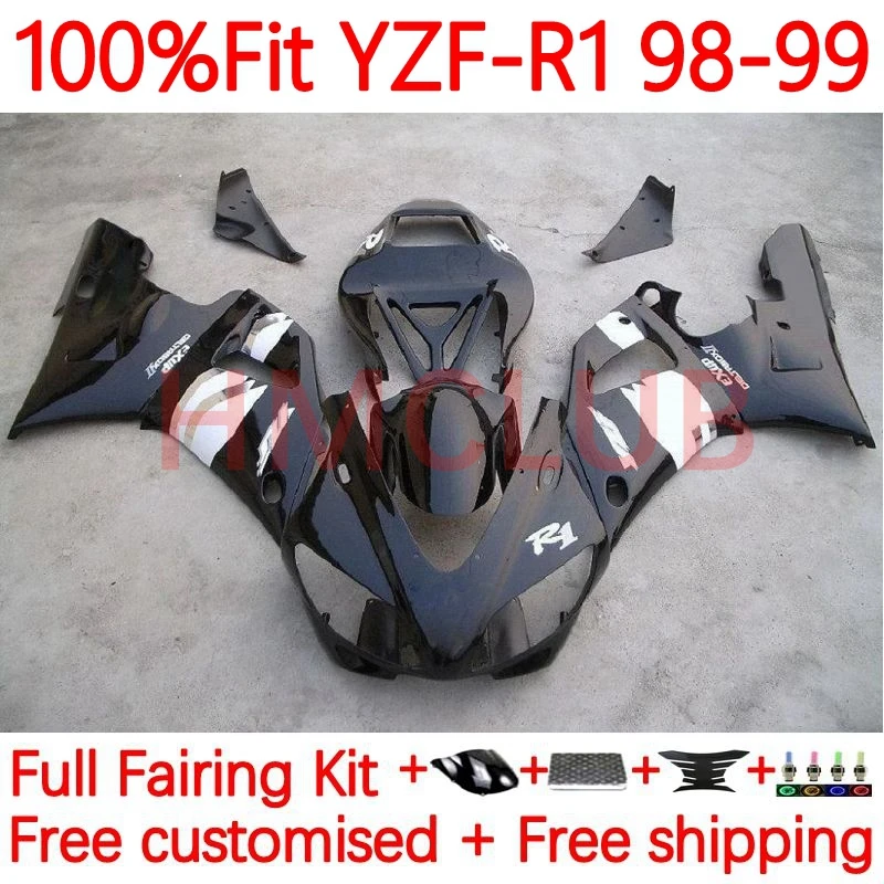 

OEM Корпус для YAMAHA YZF1000 YZF R1 R 1 1000 черная глянцевая фотоблестящая модель YZFR1 1998 1999 1000CC 98 99 Инжекционный обтекатель 99No.73