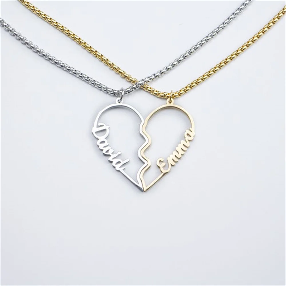 

Customized Two Piece Heart Pendant Necklace for Women Personalized Name Gold Necklace for Men Girl Boy Valentine's Day Gift