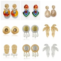 fashion creative snakeskin pattern retro water drop earrings western cute earrings colorful portrait imitation pearl earrings