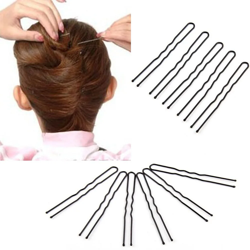 

50PCS Hot Headwear Black Alloy Barrette Hairclips Waved Hair Pins U-shaped