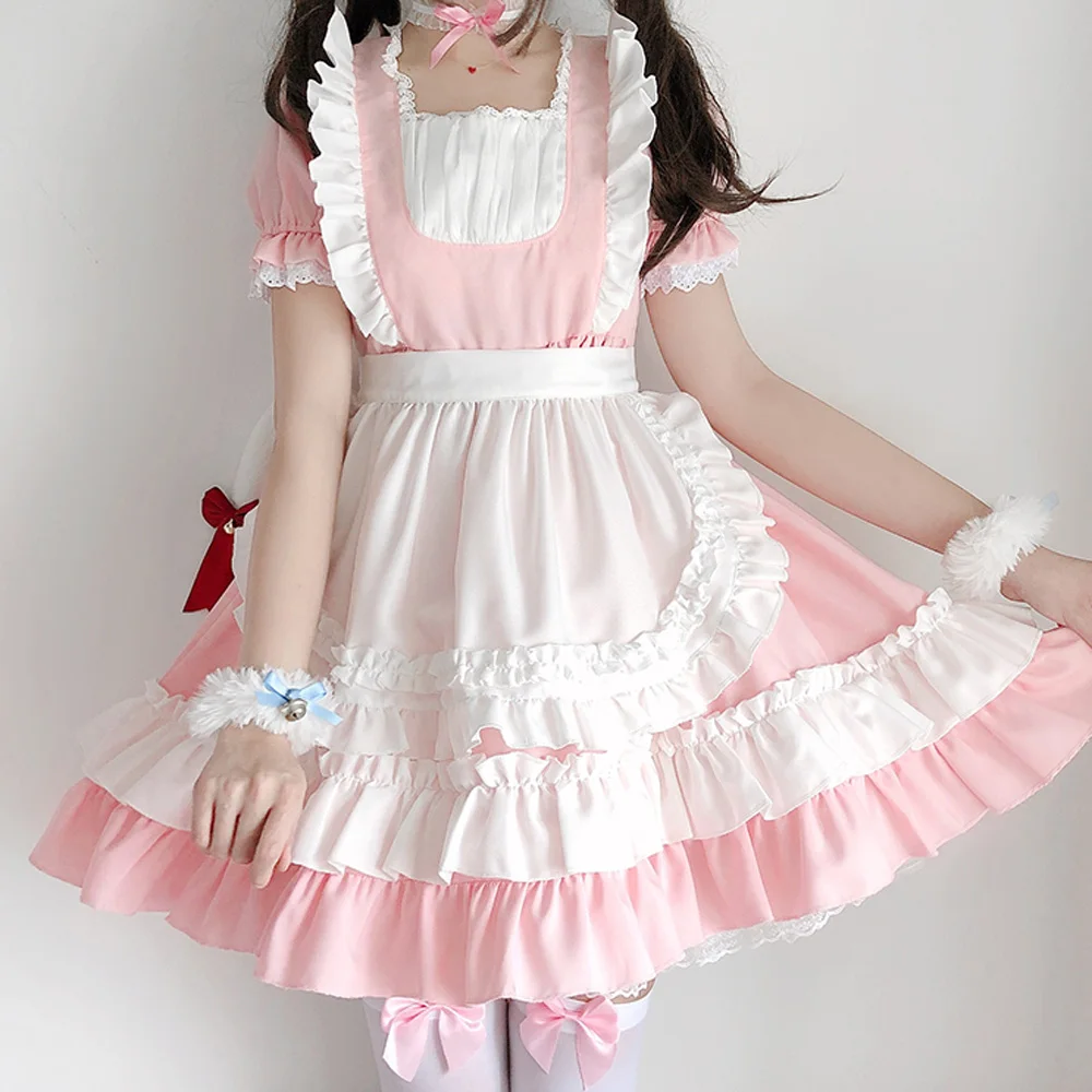

Sweet Lolita OP Maid Dress Pink Soft Girl Women Uniform Princess Dresses Kawaii Cosplay Costume Kawaii Pink Clothes