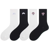 sanrio cinnamoroll my melody kuromi hello kitty anime socks womens embroidered solid color cotton black and white stockings