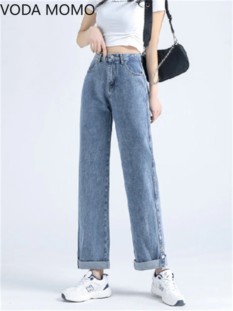 

Vintage Spring 2022 Womens Fashion High Waist Women's Wide Leg Jeans Baggy Woman Denim Capris Pants Jean Mom Jeans Trousers