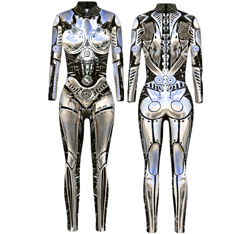 

New Halloween Robot Jumpsuit For Women Steampunk Sexy Cosplay Costumes Carnival Party Long Sleeve Halloween Bodysuit Cool