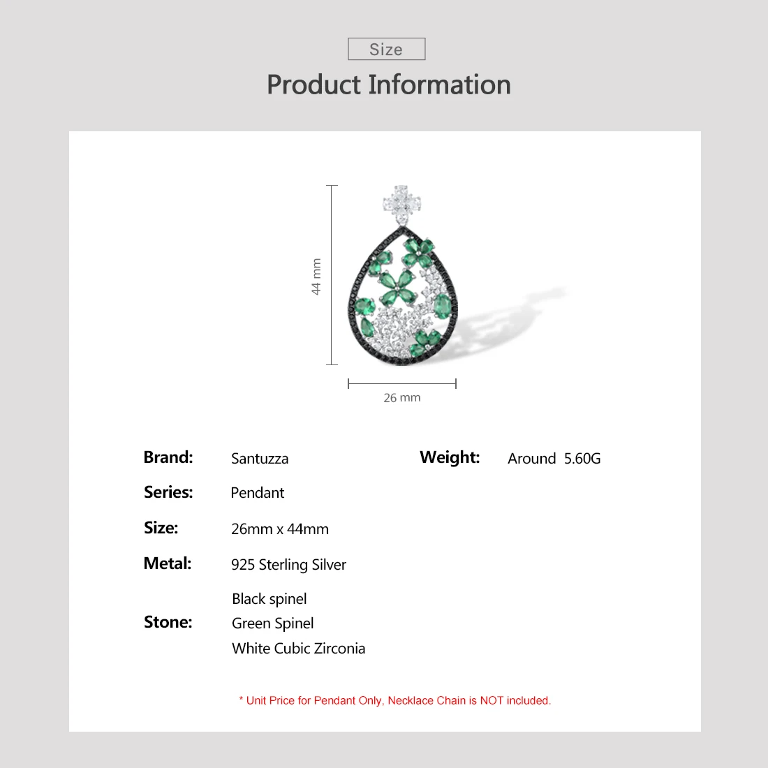SANTUZZA кулон из стерлингового серебра 925 пробы для женщин сверкающий зеленый