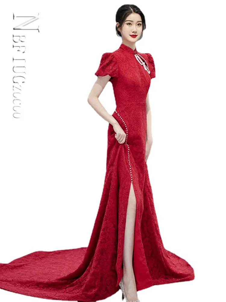 

Quinceanera Dresses Burgundy Sexy Women Mermaid Dress Summer Elegant Evening Gown Banquet High Slit Dresses Vestidos